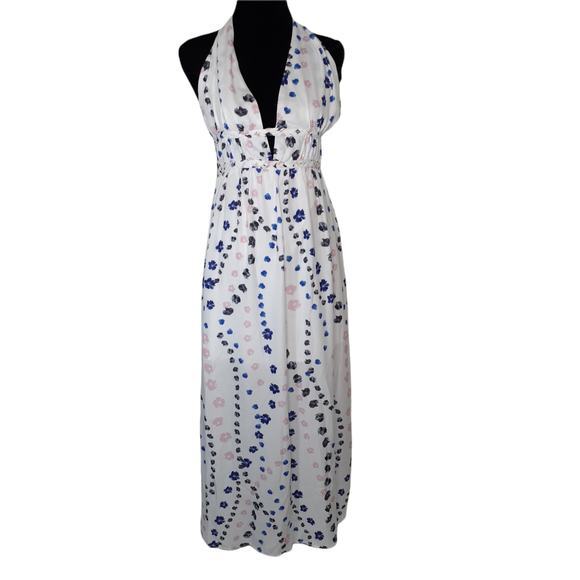 NEW AQUA Long Maxi Dress Boho Floral Cottagecore Coquette Halter Small Backless - Picture 4 of 11